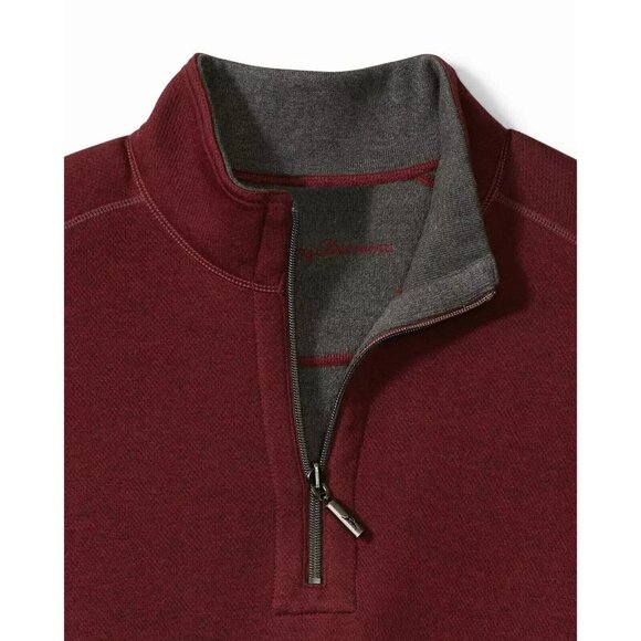 Tommy Bahama 2XLT Black Cherry Heather Flipshore Reversible Half Zip Sweater - Picture 3 of 9